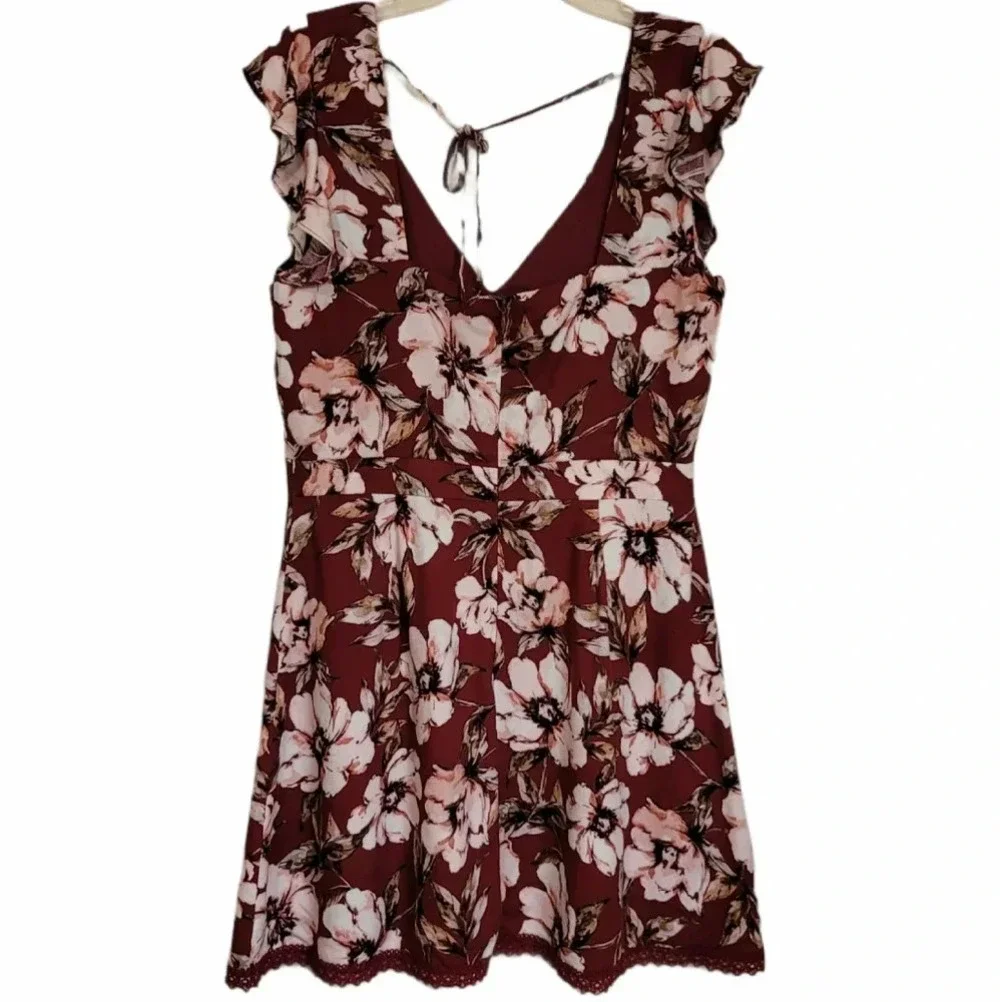 Jack by BB Dakota burgundy flower moves mini dress - Picture 2 of 6